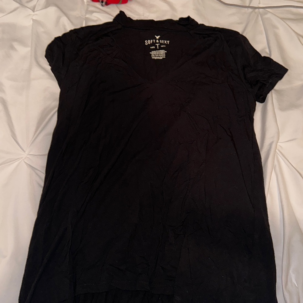American Eagle Black short sleeve top with v neck cut out